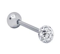 SoulCats Piercing Anneau Barbell Langue Sein Strass Cristal de Tige en Acier Chirurgical, Couleur: Blanc, Longueur: 6 mm