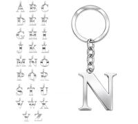 SoulCats® Porte-clés lettre argentée A-Z remontoir initiale trousseau de clés en acier inoxydable, couleur : argenté, sélection : modèle N, ca. 31mm x 39 mm, Acier inoxydable, Sans pierre