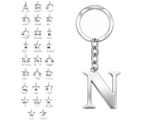 SoulCats® Porte-clés lettre argentée A-Z remontoir initiale trousseau de clés en acier inoxydable, couleur : argenté, sélection : modèle N, ca. 31mm x 39 mm, Acier inoxydable, Sans pierre