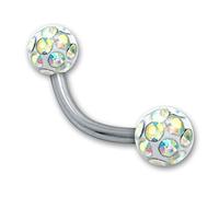 SoulCats® sourcil Piercing Banana avec Tige Boule de Cristal Gel de revêtement époxy 1,2 mm, Couleur: Arc en Ciel; Longueur: 10 mm