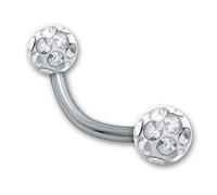 SoulCats® sourcil Piercing Banana avec Tige Boule de Cristal Gel de revêtement époxy 1,2 mm, Couleur: Blanc, Longueur: 6 mm