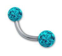 SoulCats® sourcil Piercing Banana avec Tige Boule de Cristal Gel de revêtement époxy 1,2 mm, Couleur: Turquoise; Longueur: 8 mm