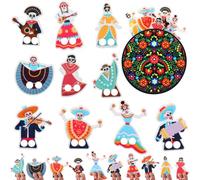 Soulchen Día De Los Muertos Lot de 11 marionnettes à doigts en feutre avec sac à fleurs pour le jour des morts Décorations d'Halloween