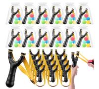 Soulchen Lot de 12 jeux de lance-pierre David et Goliath comprenant 60 pompons en feutre pour cadeau religieux, activités d'été, sports de chasse en plein air (plastique noir, couleur vive)