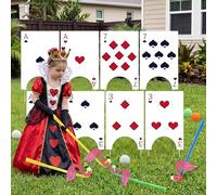 Soulchen Lot de 18 mini jeux de golf de conte de fées pour jardin, jeux de fête comprenant 8 cartes, trous de panneau de cour, 3 flamants roses, 3 balles, 3 bâtons et 1 papier adhésif pour fête à