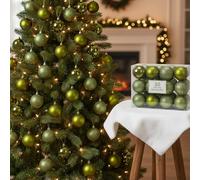 Soulchen Lot de 20 boules de Noël incassables à paillettes brillantes et mates - Combinaison de 4 styles - Pour anniversaire, vacances, mariage - Vert olive - 7 cm