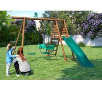 Portique en bois rond 3 agrès avec face à face, échelle et toboggan LAVANDE