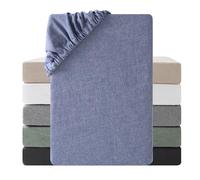 SOULFUL Drap Housse 90x190 cm,100% Coton Lavé,avec Poches élastiques de 30 cm Confortable Respirant avec Un Toucher Lin, Certifié Oeko-Tex,Bleu Denim