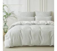 SOULFUL Housse de Couette 140x200 Coton avec 1 Taie d'oreiller 65x65 cm - 100% Coton Lavé - Design Bohème Jacquard Rayures - Vert Clair Parure de Lit 1 Personne en Respirable avec Fermeture Éclair