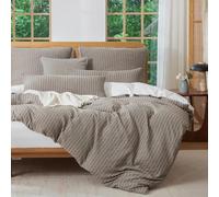 SOULFUL Housse de Couette 200x200 Coton, Design Réversible - Jacquard Rayures et Blanc, Certifié Oeko-TEX, Vert-Brun Parure de Lit 2 Personnes 200x200 Coton avec 2 Taies d'oreiller 65x65 cm