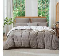 SOULFUL Housse de Couette 240 x 260 Coton, Design Réversible - Jacquard Rayures et Blanc, Certifié Oeko-TEX, Vert-Brun Parure de Lit 2 Personnes 240 x 260 Coton avec 2 Taies d'oreiller 65x65 cm
