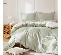 SOULFUL Housse de Couette 240 x 260 Coton, Design Réversible - Jacquard Rayures et Blanc, Certifié Oeko-TEX, Vert Parure de Lit 240 x 260 Coton en Respirable avec 2 Taies d'oreiller 65x65 cm