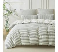 SOULFUL Housse de Couette 240x260 Coton avec 2 Taies d'oreiller 65x65 cm - 100% Coton Lavé - Design Bohème Jacquard Rayures - Vert Sauge Parure de Lit 2 Personnes en Respirable avec Fermeture Éclair