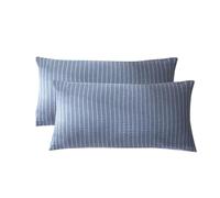 SOULFUL Taie Oreiller 50x70 Coton - Design Réversible - Jacquard Rayures Bleu et Blanc, Certifié Oeko-TEX, Lot de 2 Housse de Coussin 50x70 Coton en Respirable avec Fermeture Éclair, Bleu