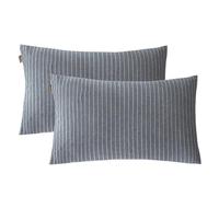 SOULFUL Taie Oreiller 50x70 Coton Rayures - Design Réversible - Jacquard Rayures et Blanc - Certifié Oeko-TEX, Lot de 2 Housse de Coussin en Coton Respirable avec Fermeture Éclair, Gris Anthracite
