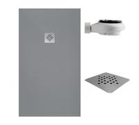 SoulHome Receveur de douche Résine 120x75 Gris Grille Standard | Antidérapant C3, extra-plat, résine et charge minérale, texture pierre lisse, antibactérien, gel-coat, + bonde d'évacuation