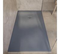 SoulHome Receveur de douche Résine 160x90 Ciment Grille Couleur | Antidérapant C3, extra-plat, résine et charge minérale, texture pierre lisse, antibactérien, gel-coat, + bonde d'évacuation