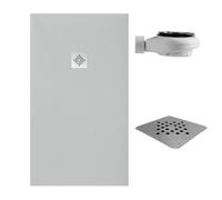 SoulHome Receveur de douche Résine 170x75 Gris Clair Grille Standard | Antidérapant C3, extra-plat, résine et charge minérale, texture pierre lisse, antibactérien, gel-coat, + bonde d'évacuation