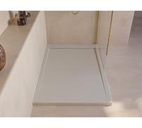 SoulHome Receveur de douche Résine 180x70 Crème Clair Design Minimaliste | Antidérapant C3, extra-plat, résine et charge minérale, texture pierre lisse, antibactérien, gel-coat, + bonde d'évacuation