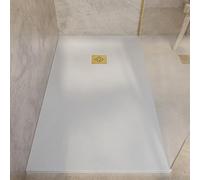 SoulHome Receveur de douche Résine 190x90 Crème Clair Grille Dorée | Antidérapant C3, extra-plat, résine et charge minérale, texture pierre lisse, antibactérien, gel-coat, + bonde d'évacuation