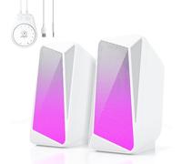 SOULION C30 Enceintes PC Gamer Blanc Haut Parleur Bluetooth pour Moniteur, Ordinateur Portable, Jeux, Entrée Auxiliaire 3,5 mm, Alimentation USB, éclairage LED Coloré, 1 Paire