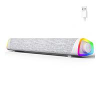 SOULION R30 Plus Enceintes PC, alimenté par USB Barre Son, avec Bluetooth | lumières LED Haut Parleur PC, Mode USB/Bluetooth Enceinte Ordinateur pour Laptop,Tablette,Smartphone (Pas AUX 3,5 mm), Blanc