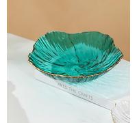 Soulnioi Assiette à fruits en verre en forme de fleur en cristal, assiette à dessert, plateau de service, assiette décorative pour fête de mariage, bureau, vert lac