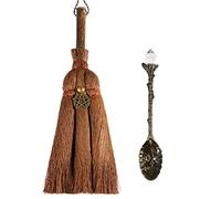 Soulnioi Balai de sorcière miniature en forme de pentagramme Wicca pour cérémonie magique, Halloween, rituel wiccan et cuillères à café rétro en alliage de cristal blanc sculpté