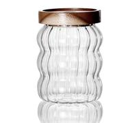 Soulnioi Bocal en verre à rayures ondulées avec couvercle hermétique pour la cuisine, récipient de conservation des aliments avec couvercle en bois pour servir du thé, du