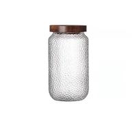 soulnioi Bocal en verre avec couvercle en bambou pour stockage du café, récipient décoratif en forme de pétale pour thé et café, 700 ml, motif tête de marteau