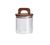 soulnioi Bocal en verre avec couvercle en bois massif avec poignée de transport pour fleurs, thé, bonbons, grains de café, boîte de rangement hermétique pour pétales, récipient décoratif 700 ml
