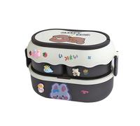 Soulnioi Boîte à déjeuner Bento pour enfants, jolie boîte à déjeuner imprimée lapin et ours avec autocollants 3D pour enfants et école, récipient alimentaire avec 3 compartiments (marron)