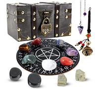 Soulnioi Boîte de rangement verrouillable en bois, hématite brute, pyrite brute, pierre brute polie avec sept chakras