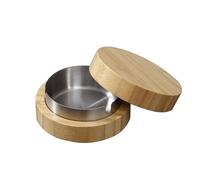 Soulnioi Cendrier rond en bois de bambou avec revêtement en acier inoxydable avec couvercle, pour l'extérieur ou l'intérieur (argenté)