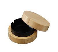 Soulnioi Cendrier rond en bois de bambou avec revêtement en acier inoxydable et couvercle, pour l'extérieur ou l'intérieur (noir)