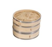 Soulnioi Cuiseur vapeur en bambou 21 cm, cuiseur vapeur à deux niveaux avec couvercle, idéal pour la cuisine asiatique, les petits pains, les boulettes, les légumes, le poisson