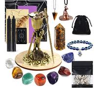 Soulnioi Ensemble de fournitures de sorcellerie, cristaux de guérison avec 7 pierres chakra, sauge, sceptre, étoile de monnaie, épée, graal, pour la méditation spirituelle, kit de démarrage de