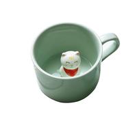 Soulnioi Joli mug vert 3D en céramique avec poignée, figurine d'animal faite à la main, tasse en céramique pour café, thé, lait, cadeau d'anniversaire, remise de diplôme, Saint-Valentin, mariage (chat