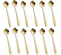 Soulnioi Lot de 12 mini cuillères à café en acier inoxydable Motif fleurs Doré