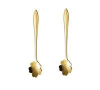 Soulnioi Lot de 2 cuillères à café en forme de fleurs en acier inoxydable - Mini vaisselle - Cuillères à crème glacée - Doré