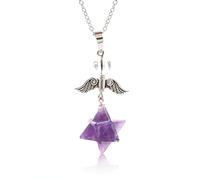 Soulnioi Pendentif chakra en cristal Merkaba en forme d'ailes d'ange pour femme Améthystes Étoiles Point Charms Reiki guérison méditation