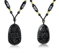 soulnioi Pendentif en obsidienne dent de loup + collier en obsidienne naturelle collier de potins collier pendentif homme femme pull chaîne accessoires, Cristal