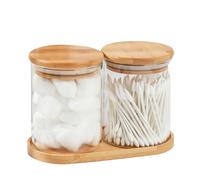 soulnioi Qtip Lot de 2 boîtes de rangement rondes avec plateau en bambou pour cotons-tiges et tampons en coton pour salle de bain