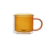 soulnioi Tasses à café en verre coloré à double paroi de 300 ml, tasse à eau, lait, thé, tasse à café isotherme avec poignée pour boissons chaudes et froides (ambre)