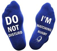 SoulQ Chaussettes tricotées avec inscription « DO NOT DISTURB, I'M WATCHING RUGBY », bleu, L