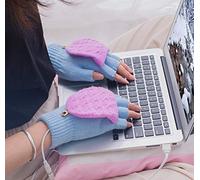 SoulQ Gants chauffants USB unisexes, tricotés et lavables pour l'hiver - Gants chauds pour ordinateur portable - Idéal pour femmes, hommes, filles, garçons - Choix de cadeau d'hiver (bleu)