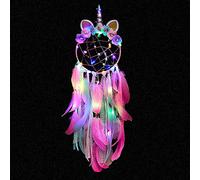 SoulQool Attrape-rêves licorne avec lumières, plumes colorées faites à la main, attrape-rêves pour filles, enfants, chambre d'enfant, décoration murale à suspendre (rose avec lumières colorées)