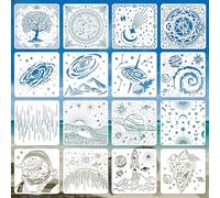 SoulQool Lot de 16 pochoirs de 15,2 cm motif soleil, lune, étoile, planète, pour peinture, dessin spatial, modèles d'astronaute, univers, pochoirs pour peinture par pulvérisation, bricolage, papier