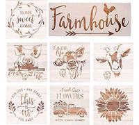 SoulQool Lot de 8 pochoirs réutilisables sur le thème de la ferme pour peinture sur bois, tournesol/animal pour scrapbooking, dessin, décoration de bricolage