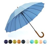 SoulRain Parapluie à 16 baleines de 121,9 cm, ouverture automatique, couleur unie, tendance et simple, poignée en bois classique, coupe-vent, incassable (Sora)